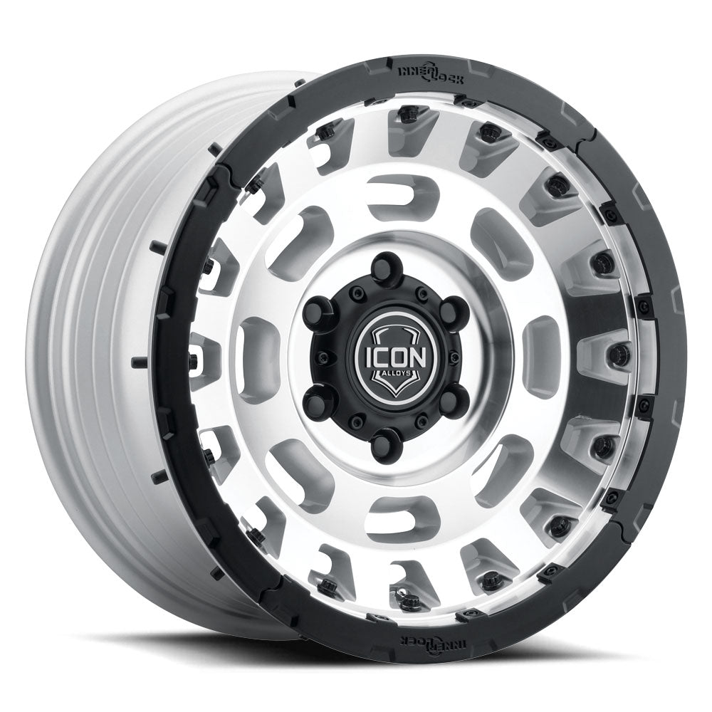 ICON Hammer Pro 17x8.5 / 5x5 / -6mm / 4.5in BS - Silver Machined