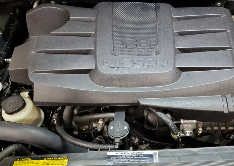 J&L 16-24 Nissan Titan 5.6L Passenger Side Oil Separator 3.0 - Black Anodized - #3108P-B
