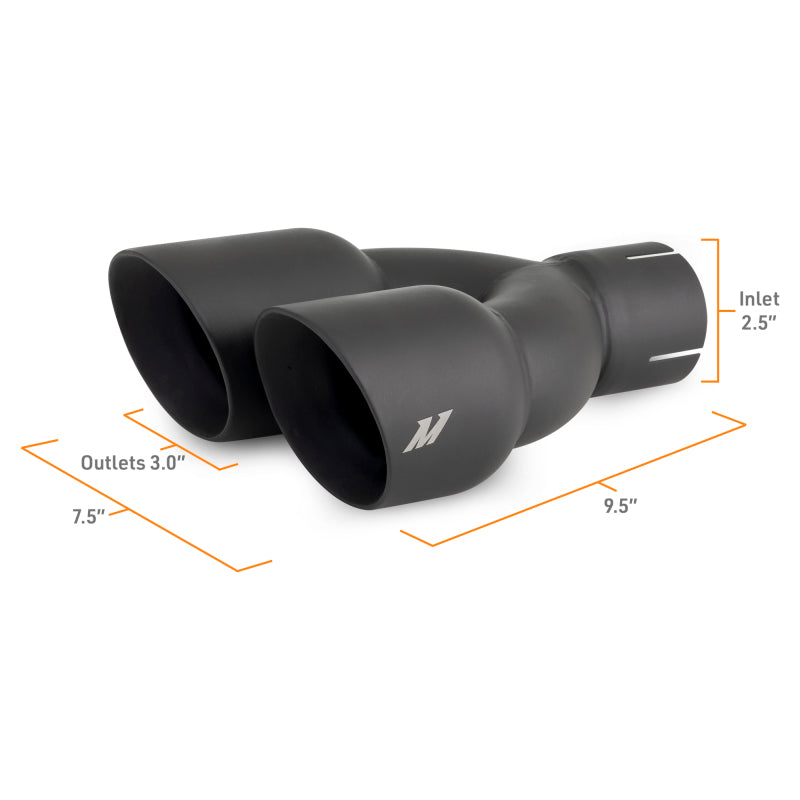Mishimoto Dual Offset Tips 2.5in Inlet 3in Outlet Slash Cut - Black - #MMEXH-TIP-FSTBK