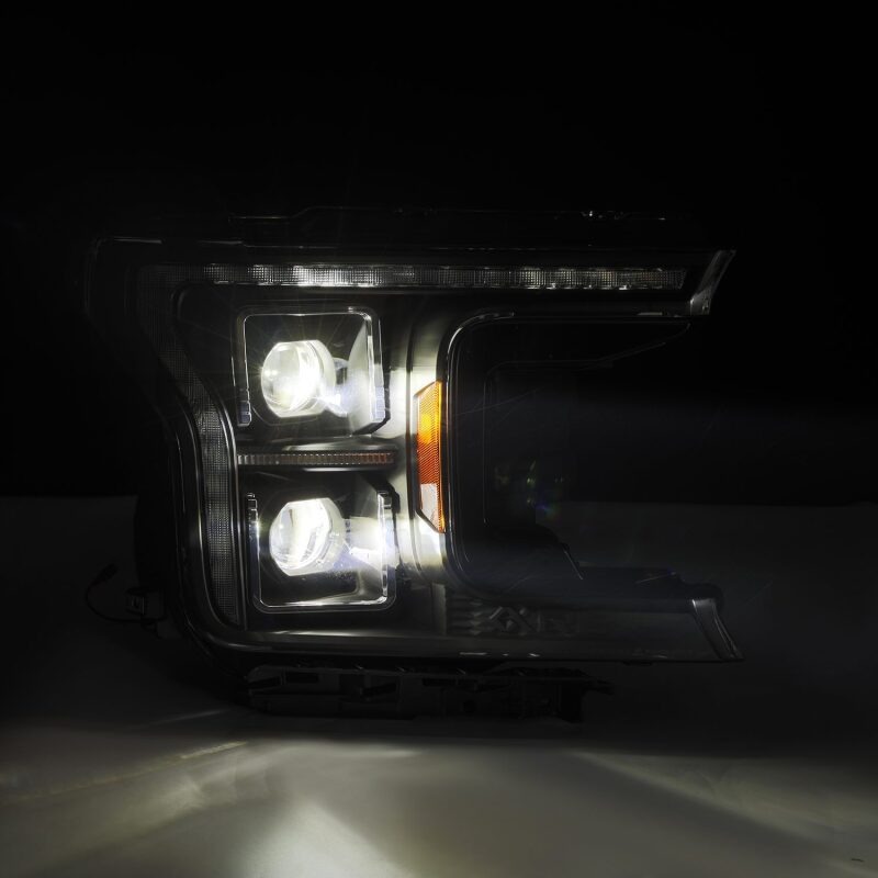 AlphaRex 880251 18-20 Ford F-150 (Req. Converter F150 w/LED) LUXX LED Projector Headlights Alpha-Black w/Activation Lt Sequential Signal Switchback DRL