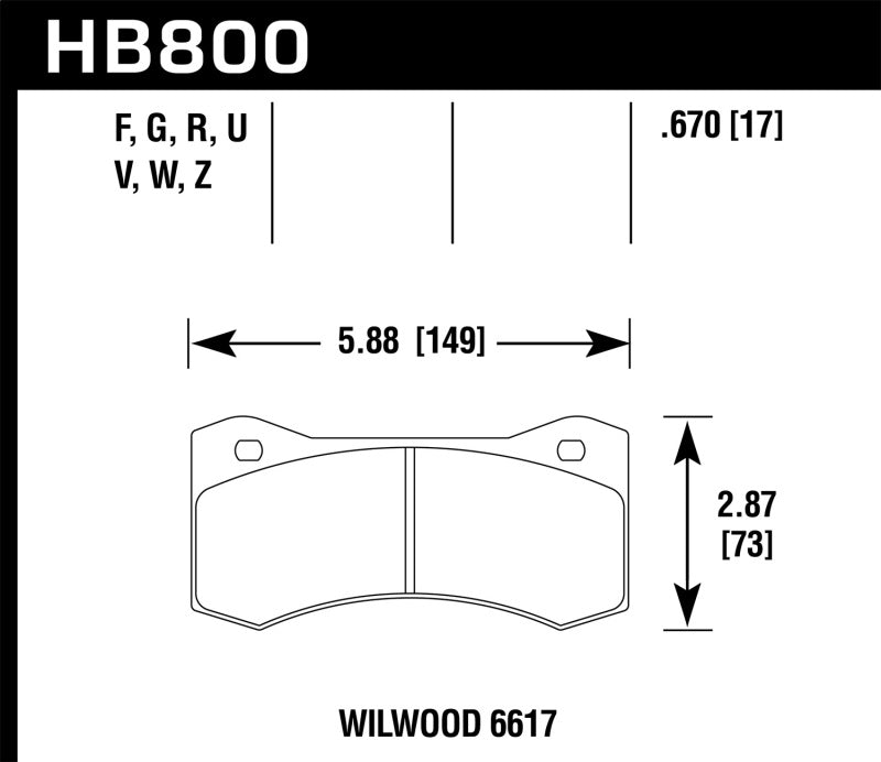 Hawk Performance HB800U.670 DTC-70 Motorsport Brake Pads
