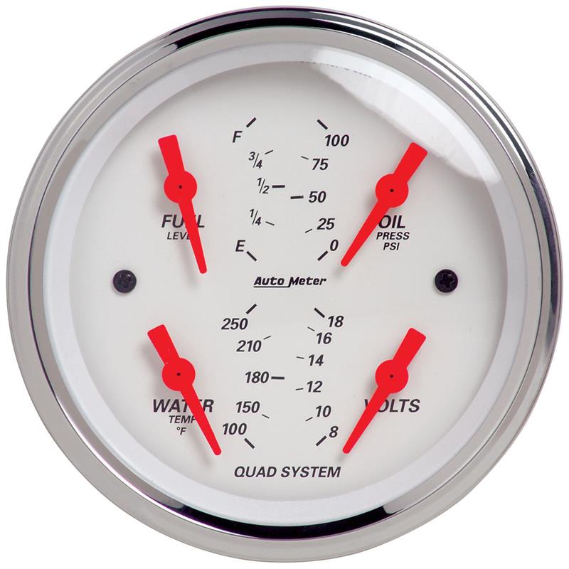 AutoMeter 1312 Arctic White 3-3/8in Quad Gauge Oil Water Volt Fuel 240-33 Ohm