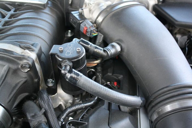 J&L 11-17 Ford Mustang GT (w/Roush/VMP Supercharger) Driver Side Oil Separator 3.0 - Black Anodized - #3020D-B