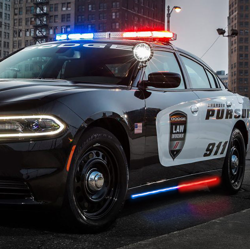 Putco for 2011-2023 Dodge Charger Police Pursuit Blade Rocker Sideliners - Blue & White with White Override