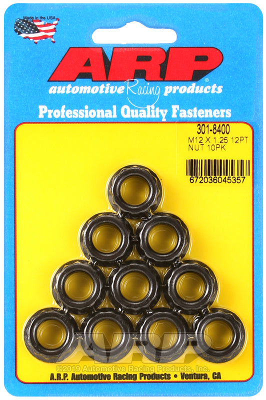 ARP 301-8400 12mm x 1.25 16mm Socket 12pt Nut Kit (10 pack)