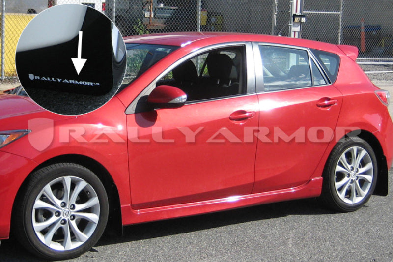 Rally Armor UR Mud Flaps - 2010-2013 Mazda 3 - Black/White Logo - #MF17-UR-BLK/WH
