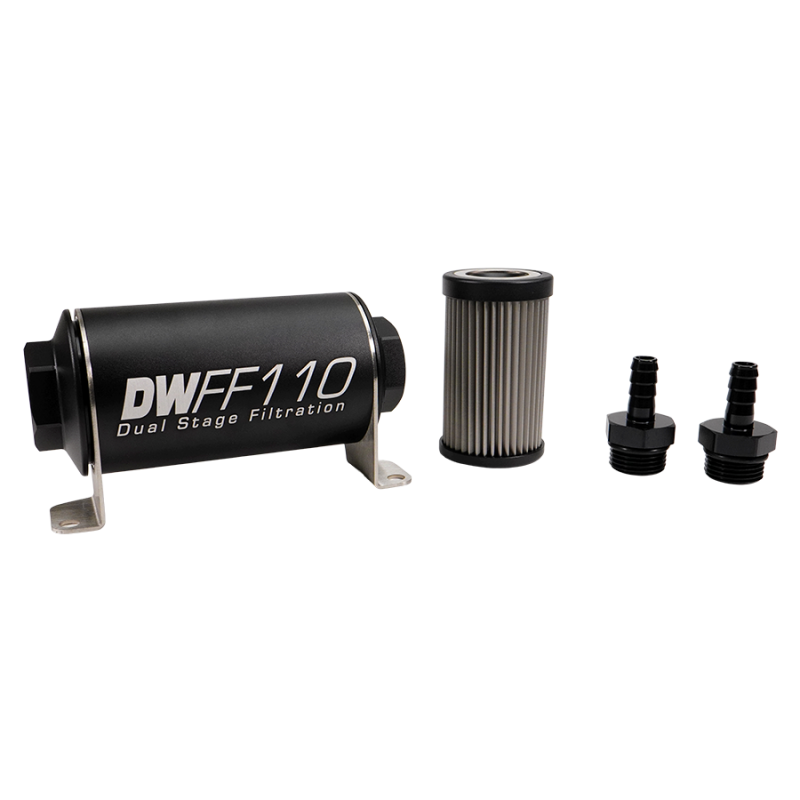 DeatschWerks Stainless Steel 3/8in 40 Micron Universal Inline Fuel Filter Housing Kit (110mm)