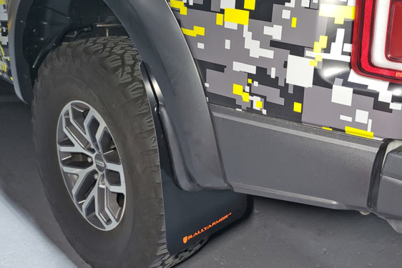 Rally Armor Mud Flaps - 2017-2020 Ford F-150 - RAL UR Blk Flap/Dark Grey Logo - #MF53-UR-BLK/DGRY