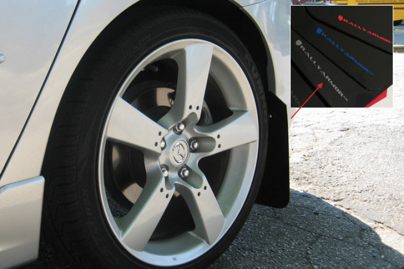 Rally Armor UR Mud Flaps - 2004-2009 Mazda 3 - Black/Silver Logo - #MF9-UR-BLK/SIL