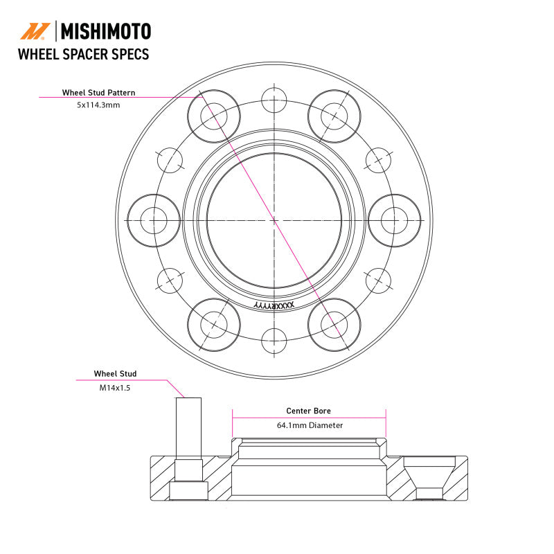 Mishimoto Mishimoto Wheel Spacers 5x114.3 64.1 CB M14x1.5 15mm BK - #MMWS-012-150BK