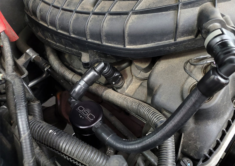 J&L 11-17 Ford Mustang V6 Passenger Side Oil Separator 3.0 V2 - Black Anodized - #3050P-B