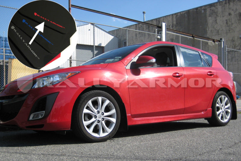 Rally Armor UR Mud Flaps - 2010-2013 Mazda 3 - Black/Red Logo - #MF17-UR-BLK/RD