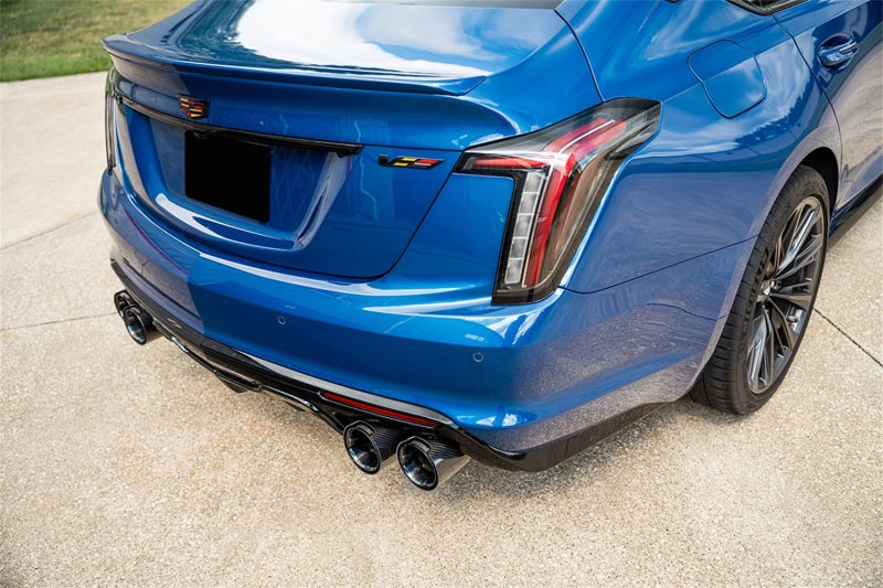 Corsa 2022-26 Caddy CT5 V Blackwing 3in. Cat-Back w/ Act. Exh. - Dbl X-Pipe - Twin 4.5in. BlkCF Tips