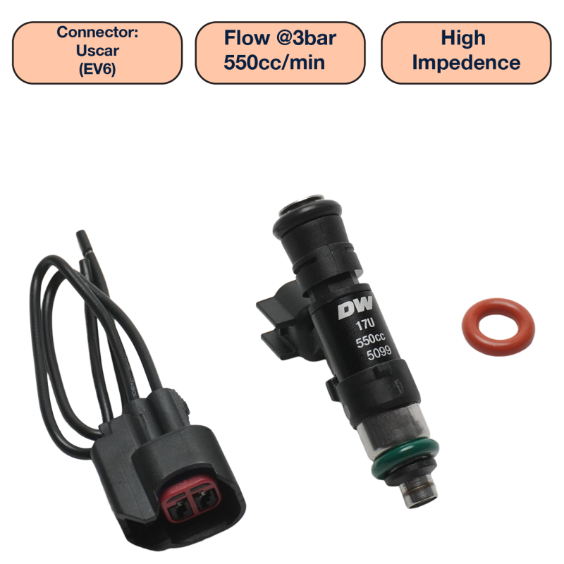 DeatschWerks Universal 550cc Single Fuel Injector / 48mm Length / 14mm O-Ring Seals