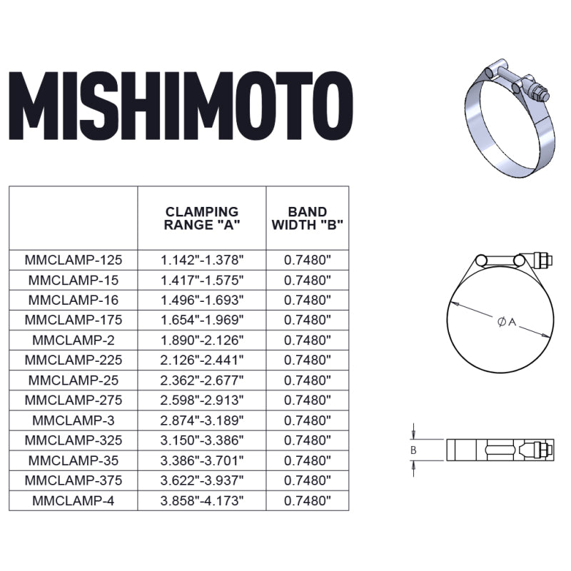 Mishimoto 3.5 Inch Stainless Steel T-Bolt Clamps - #MMCLAMP-35