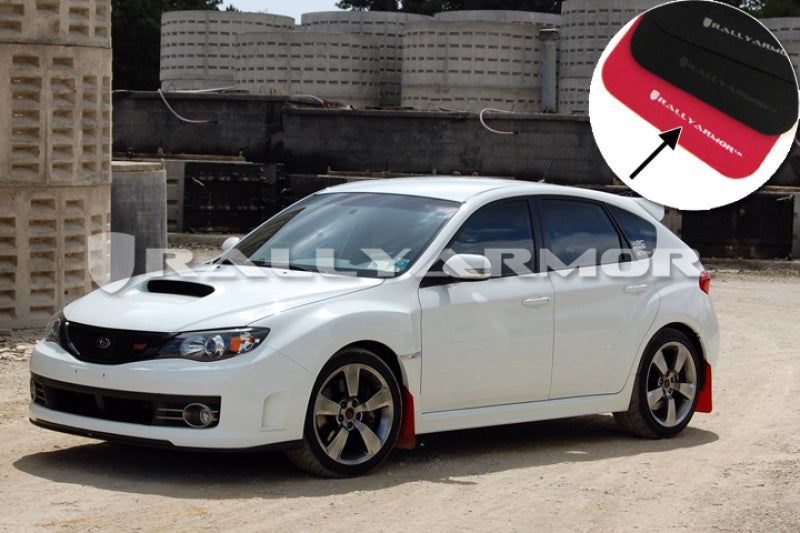 Rally Armor UR Mud Flaps - 2008-2014 Subaru Impreza - Red/White Logo - #MF15-UR-RD/WH