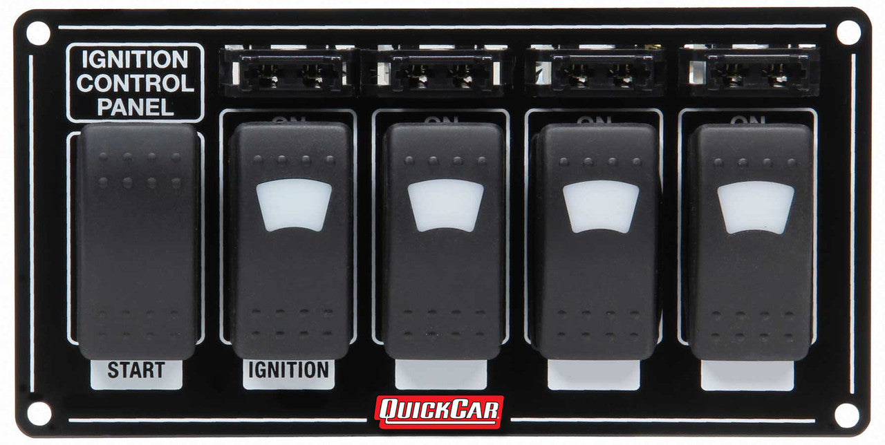 QuickCar Rocker Switches Fused & Lit with Black Plate