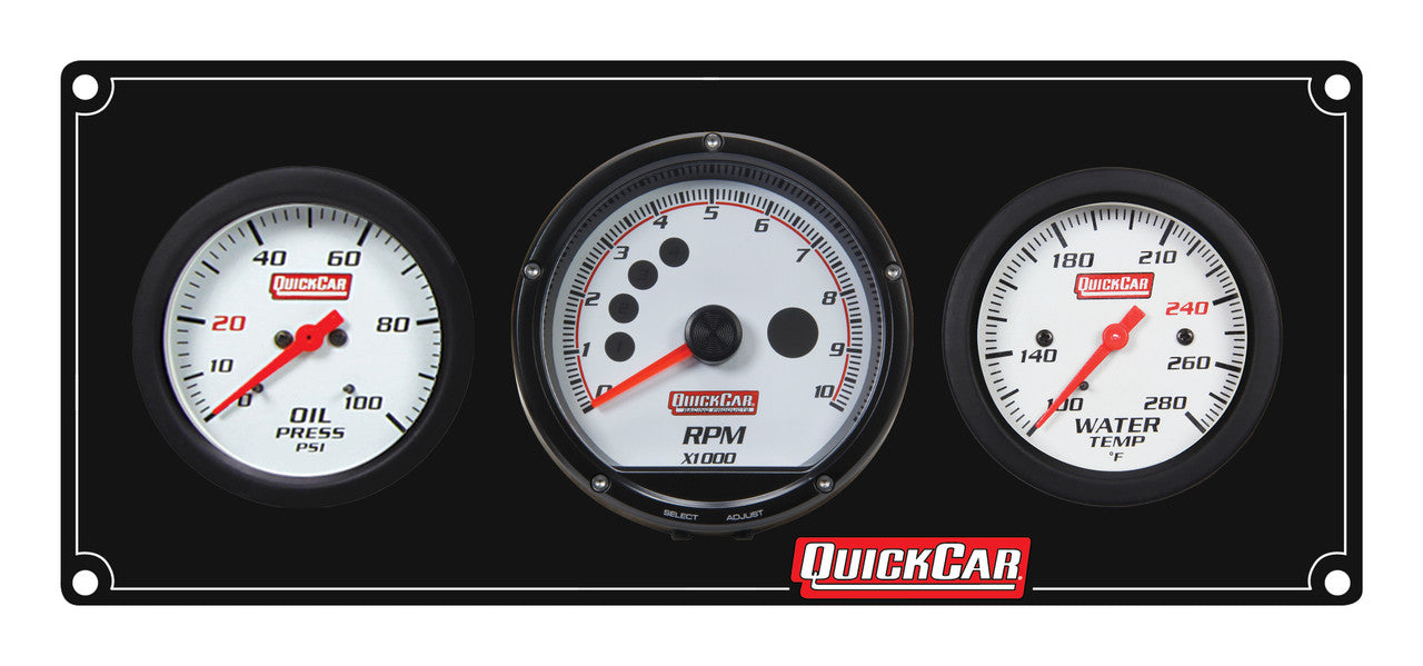 QuickCar Extreme Gauge Panel w/63-001 - Black Plate, OP/Tach/WT