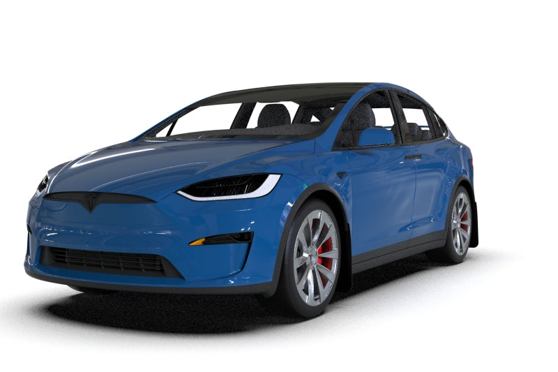 Rally Armor Mud Flaps - 2022-2025 Tesla X - RAL UR Blk Flap/Met. Blk Logo - #MF102-UR-BLK/MBK