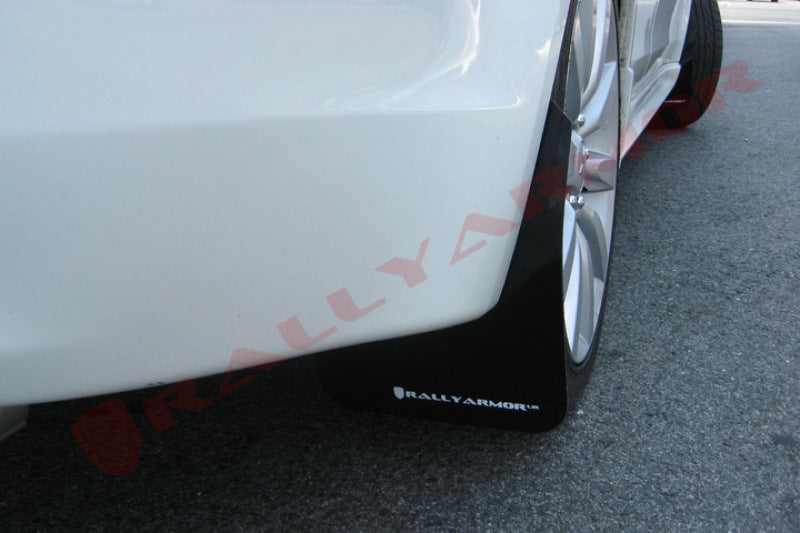Rally Armor UR Mud Flaps - 2007-2017 Mitsubishi Lancer - Black/White Logo - #MF8-UR-BLK/WH
