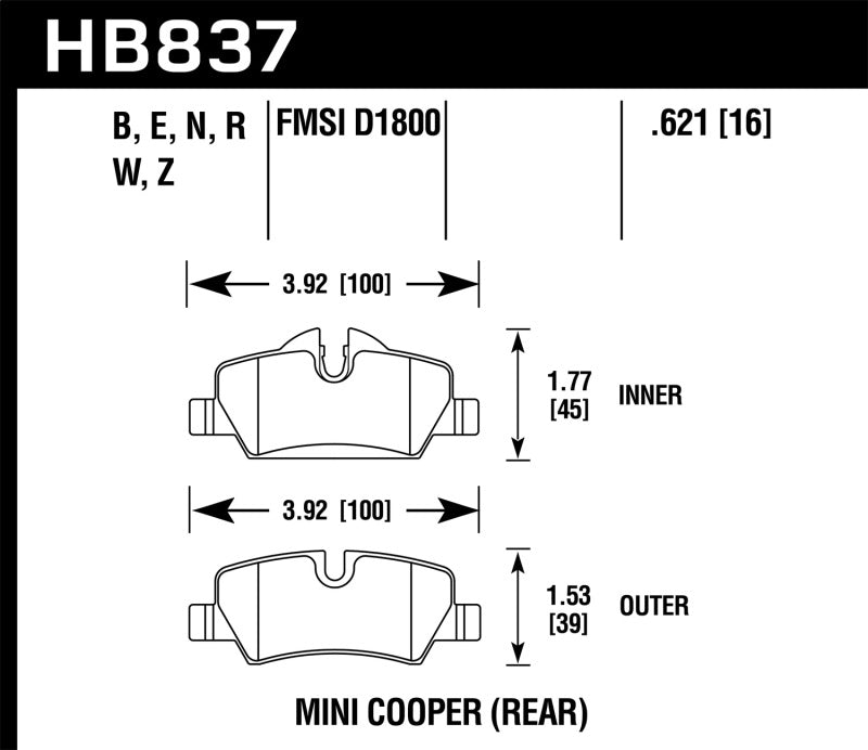 Hawk Performance HB837N.621 HP Plus Crossover Street/Motorsport Brake Pads