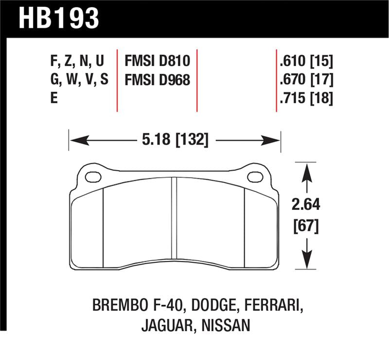 Hawk Performance HB193U.610 DTC-70 Motorsport Brake Pads