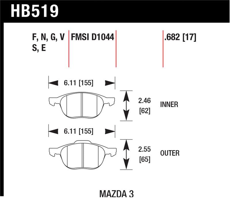 Hawk Performance HB519G.682 DTC-60 Motorsport Brake Pads