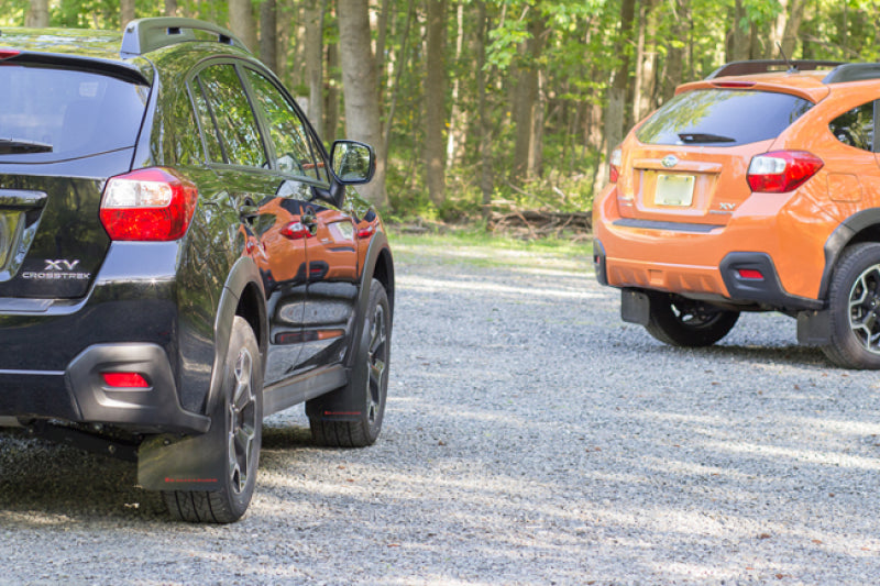 Rally Armor UR Mud Flaps - 2013-2015 Subaru XV Crosstrek, 2016-2017 Subaru Crosstrek - Black/Red Logo - #MF26-UR-BLK/RD