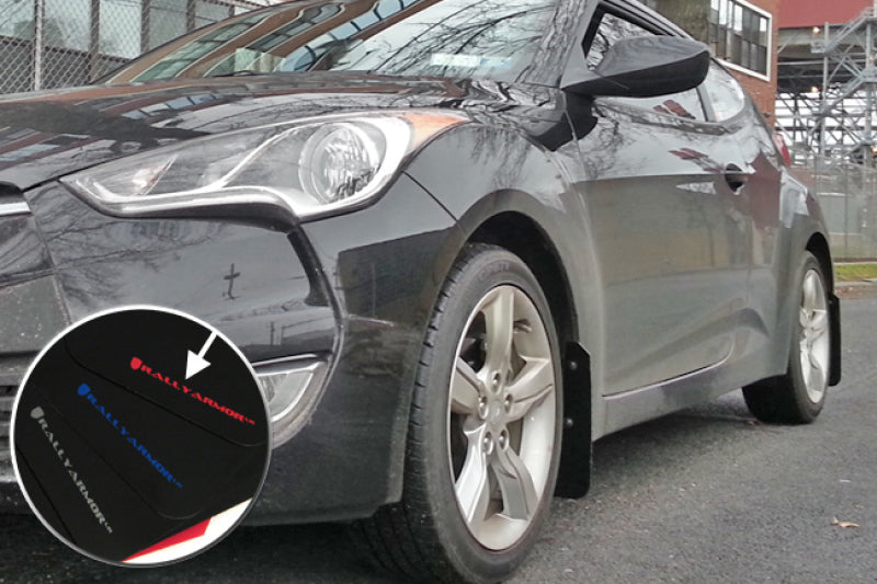 Rally Armor UR Mud Flaps - 2012-2017 Hyundai Veloster - Black/Red Logo - #MF24-UR-BLK/RD