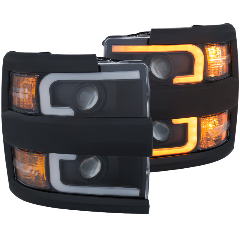 ANZO 2015-2019 Chevrolet Silverado 2500 HD LED Projector Headlights - Switchback Black (Gloss Black Trim) (Halogen Models Only)