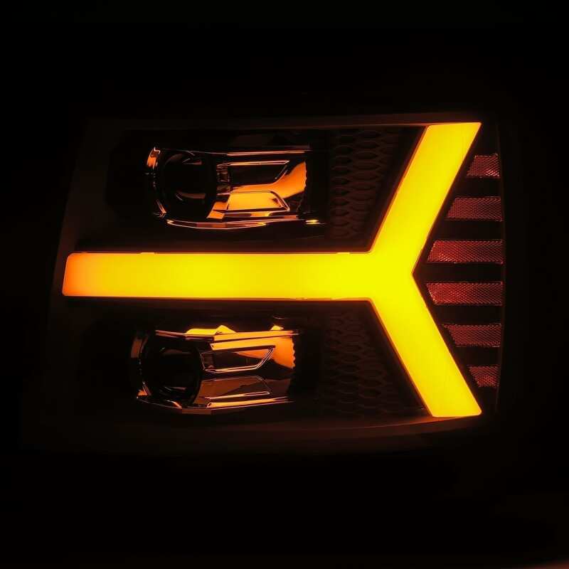 AlphaRex 880206 07-13 Chevrolet 1500 HD PRO-Series Projector Headlight Plank Style Gloss Black with Activation Light/Sequential Signal