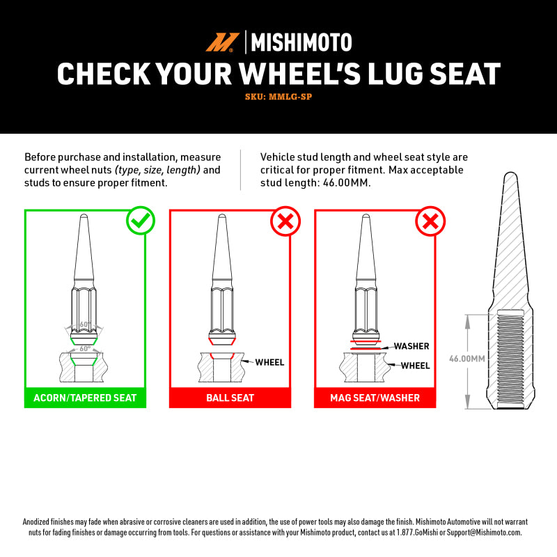 Mishimoto Mishimoto Steel Spiked Lug Nuts M14 x 1.5 32pc Set Black - #MMLG-SP1415-32BK
