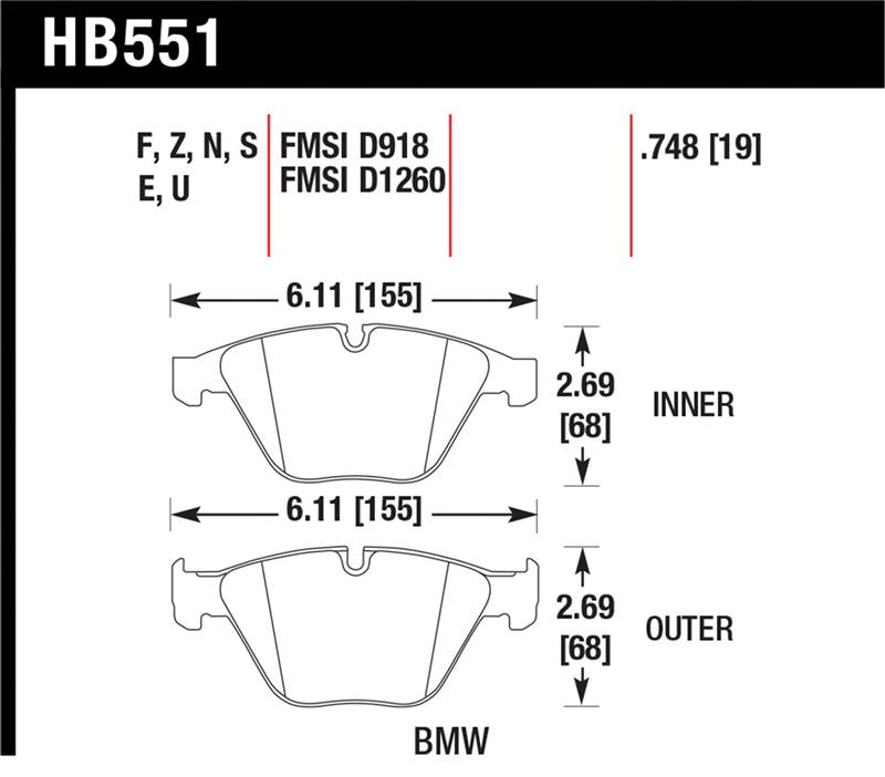 Hawk Performance HB551E.748 Blue 9012 Motorsport Brake Pads