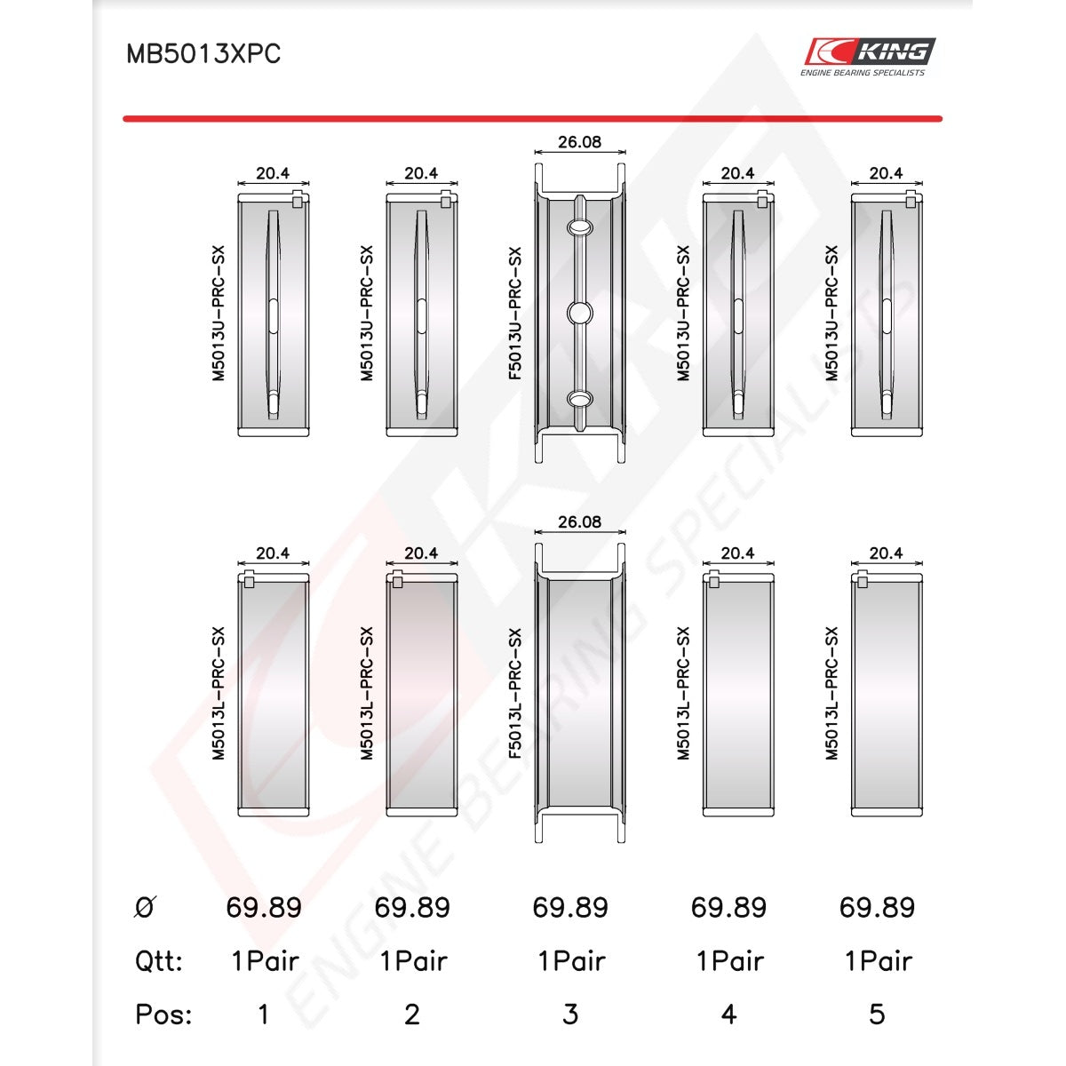 King Chevrolet LS Gen III IV / GM Vortec - Coated Tri-Metal Racing Main Bearings Set MB5013XPC STDX - Fits Chevrolet, GMC, Holden