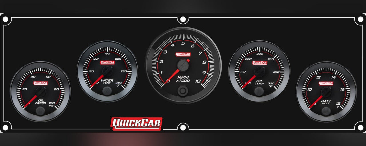 QuickCar RedLine Gauge Panel w/69-001- Black Plate, 2-1/16" OP/WT/Tach/OT/VT