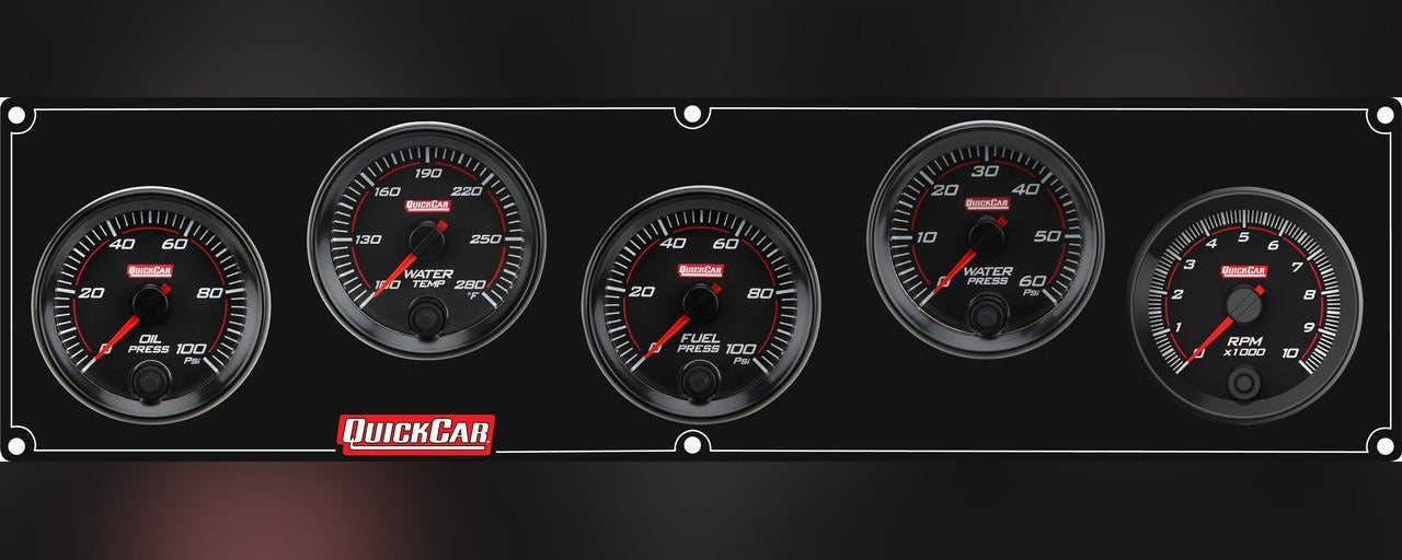 QuickCar RedLine Gauge Panel w/69-001- Black Plate, OP/WT/FP100/WP/Tach