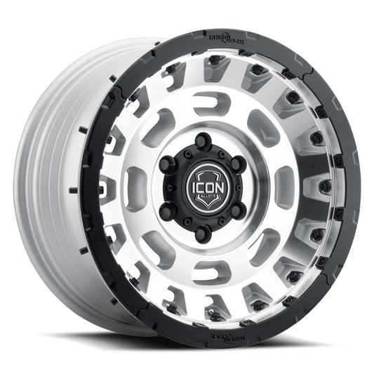 ICON Hammer Pro 17x8.5 / 5x5 / -6mm / 4.5in BS - Silver Machined