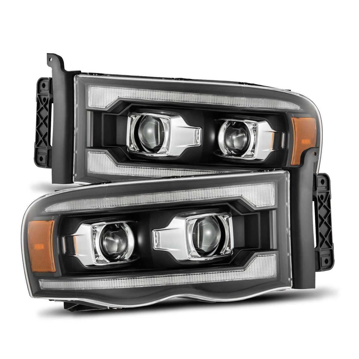 AlphaRex 880570 02-05 Dodge Ram 1500 PRO-Series Projector Headlights Plank Style Black with Sequential Signal