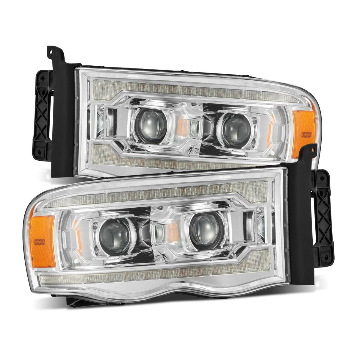 AlphaRex 880571 02-05 Dodge Ram 1500 PRO-Series Projector Headlights Plank Style Chrome with Sequential Signal