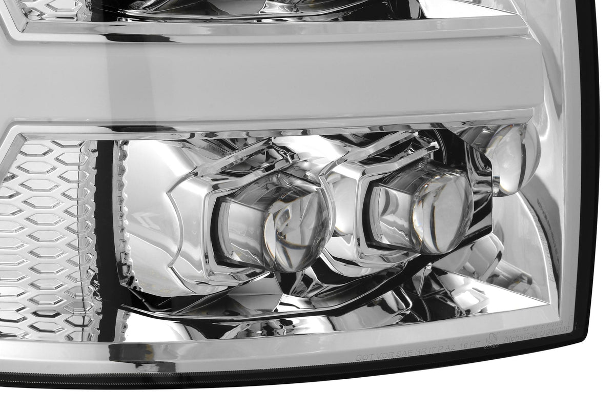 AlphaRex 880207 07-13 Chevrolet 1500 HD NOVA LED Projector Headlights Plank Style Chrome with Activation Light/Sequential Signal