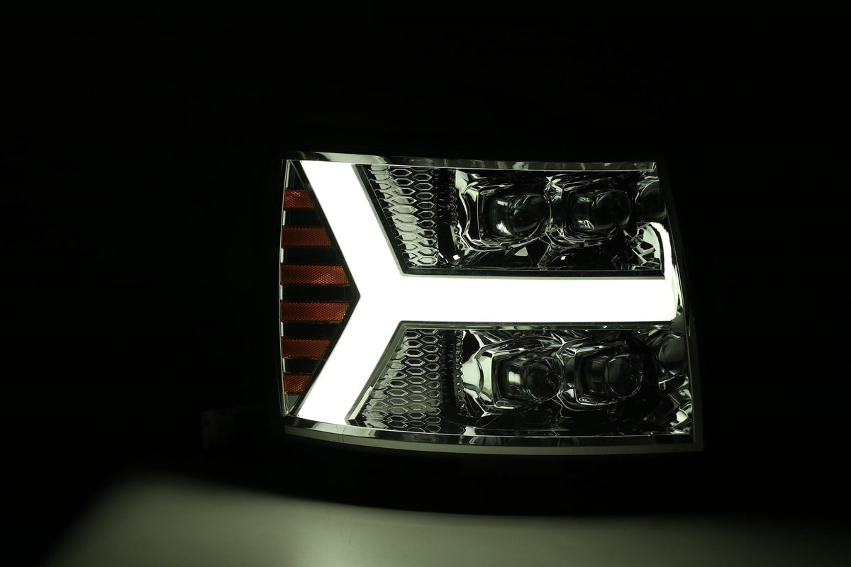 AlphaRex 880207 07-13 Chevrolet 1500 HD NOVA LED Projector Headlights Plank Style Chrome with Activation Light/Sequential Signal