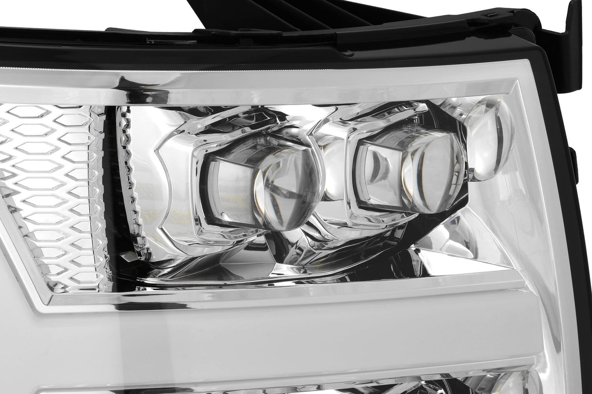 AlphaRex 880207 07-13 Chevrolet 1500 HD NOVA LED Projector Headlights Plank Style Chrome with Activation Light/Sequential Signal