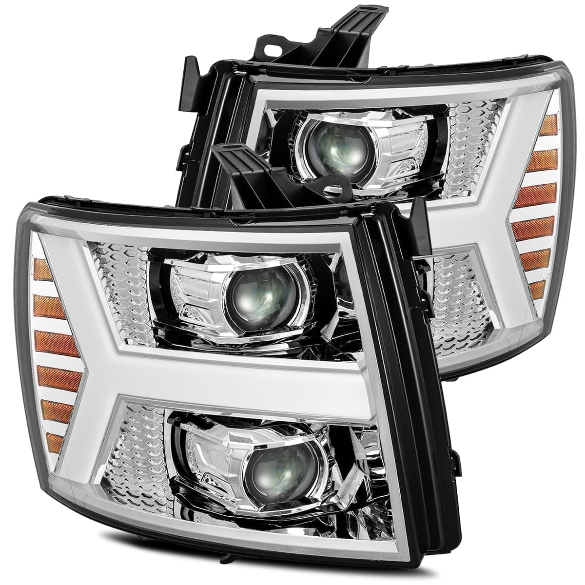 AlphaRex 880204 07-13 Chevrolet 1500 HD PRO-Series Projector Headlights Plank Style Chrome with Activation Light/Sequential Signal