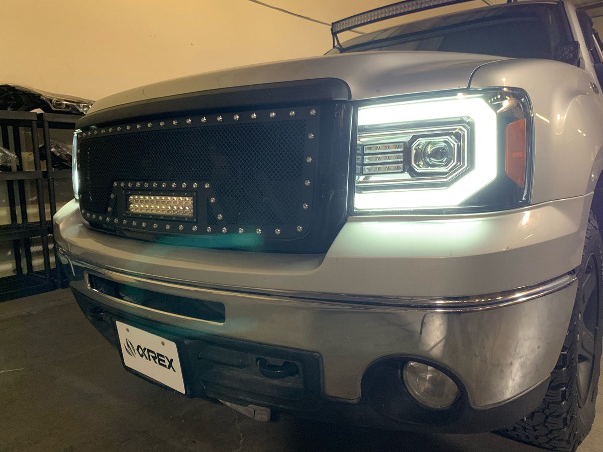 AlphaRex 880096 07-13 GMC Sierra 1500 (No Classic) LUXX-Series LED Projector Headlights Chrome with Activation Light & Sequential Signal / DRL