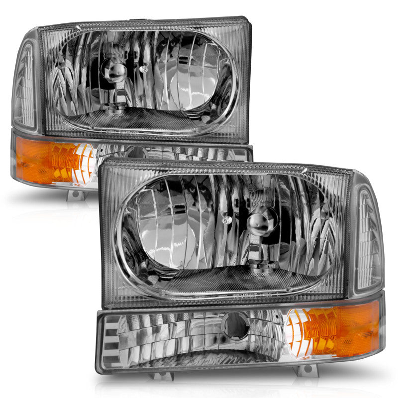 ANZO 1999-2004 Ford F-250 Super Duty Crystal Headlights - Chrome w/ Corner 2PC