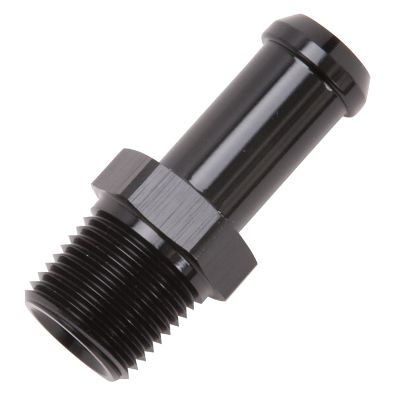 Edelbrock 8114 Hose End Straight 3/8 in NPT to 1/2 in Barb Black Anodized