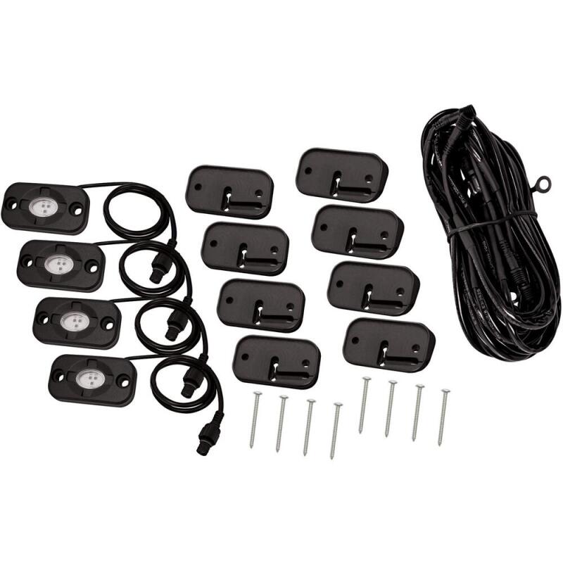 Westin 09-80005 Universal LED Rock Light Kit 4 Lights 14 ft 9 in Wiring Harness & Switch Black
