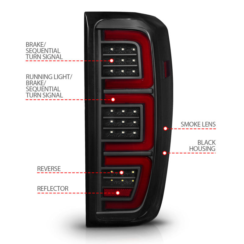 ANZO 2019-2026 GMC Sierra 1500 LED Taillights - Smoke Lens w/ Initiation & Sequential Signal (Factory Models)