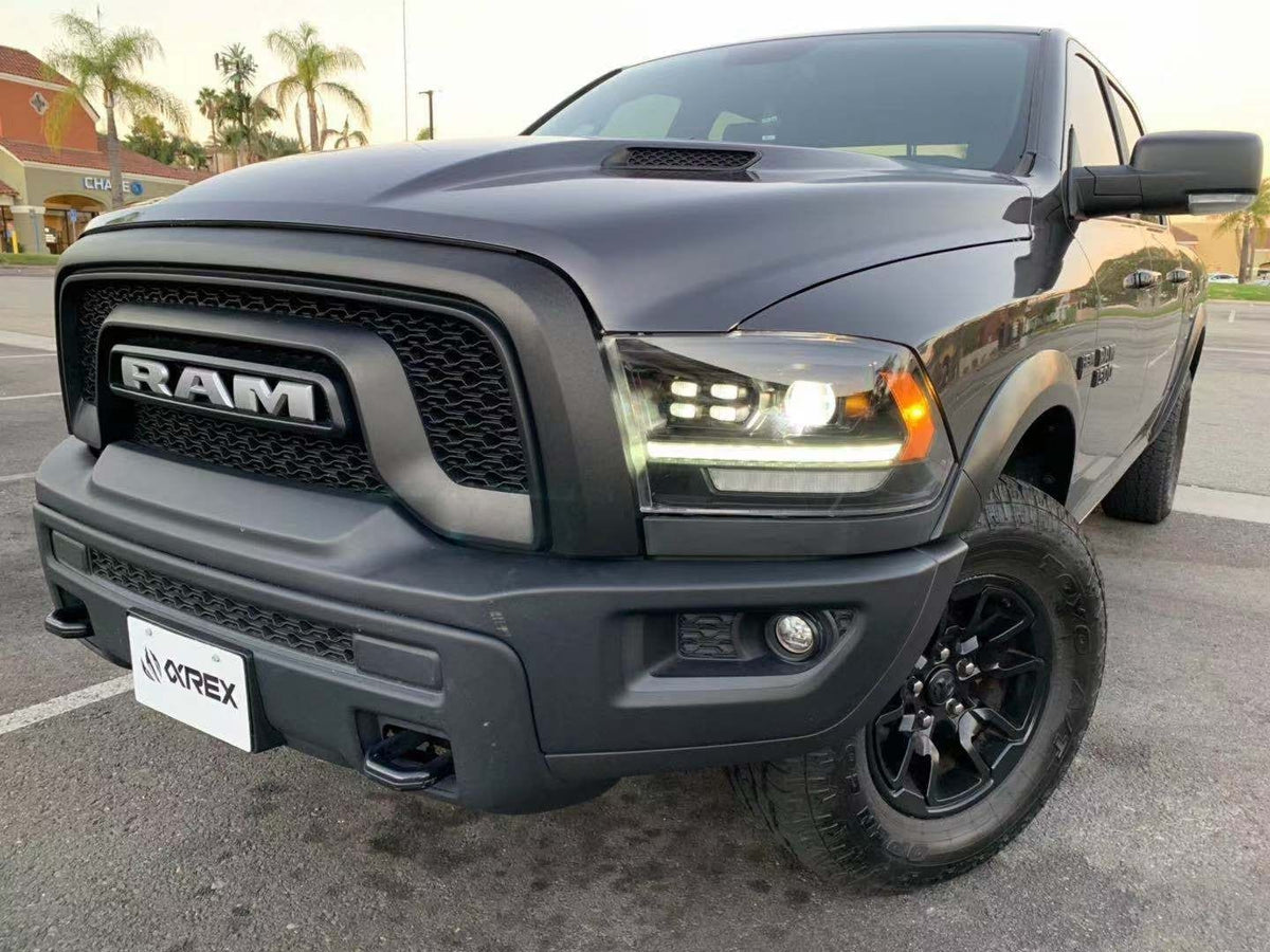 AlphaRex 880523 09-18 Dodge Ram 1500 HD PRO-Series Projector Headlight Plank Style Black with Chrome Acc with Sequential Signal/DRL