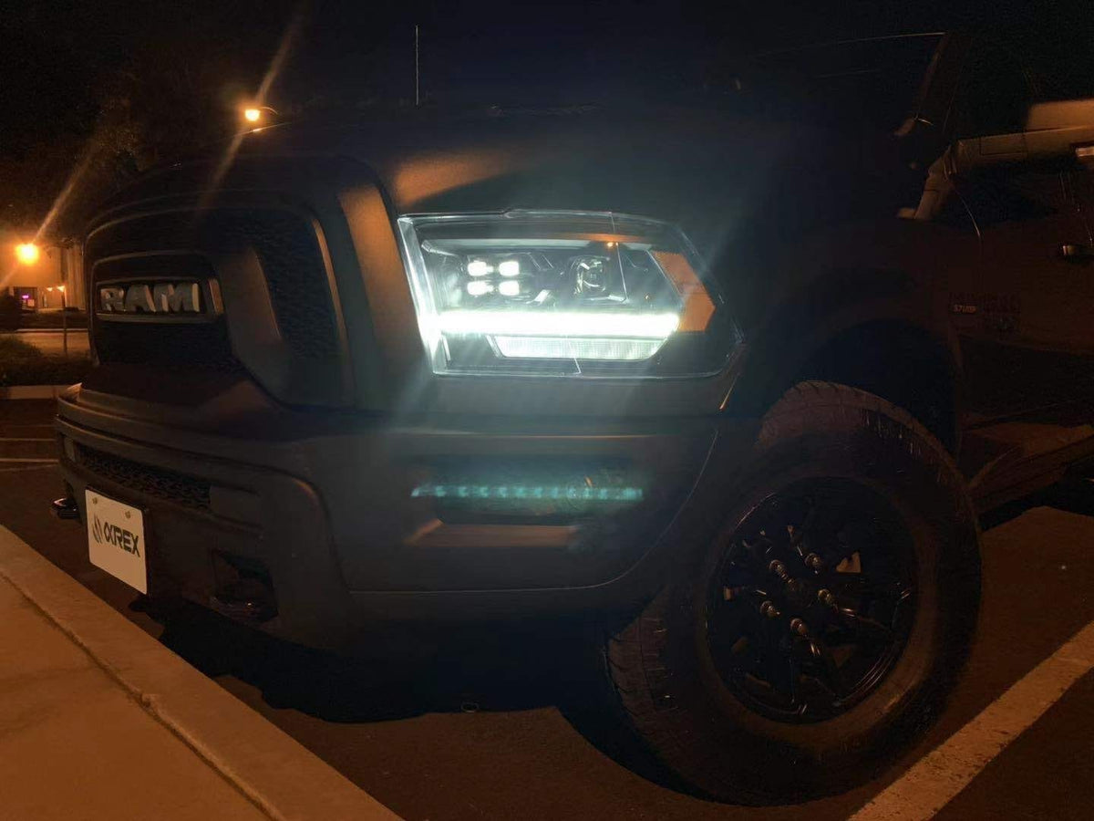 AlphaRex 880523 09-18 Dodge Ram 1500 HD PRO-Series Projector Headlight Plank Style Black with Chrome Acc with Sequential Signal/DRL